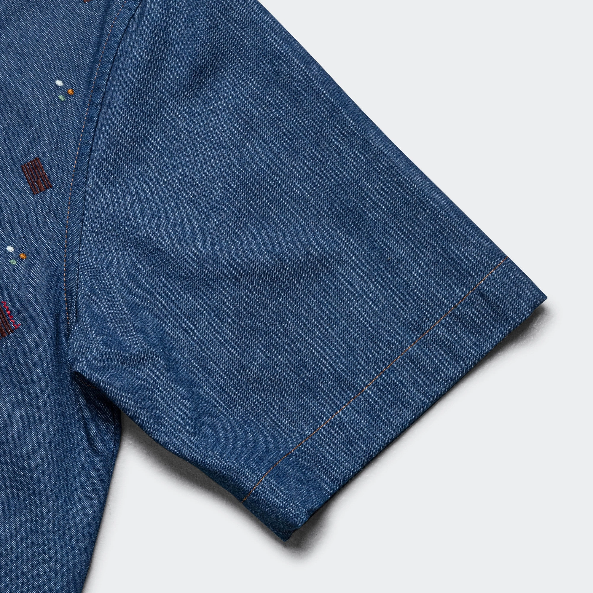 Short Sleeve Pattern Cotton Shirt - Blue
