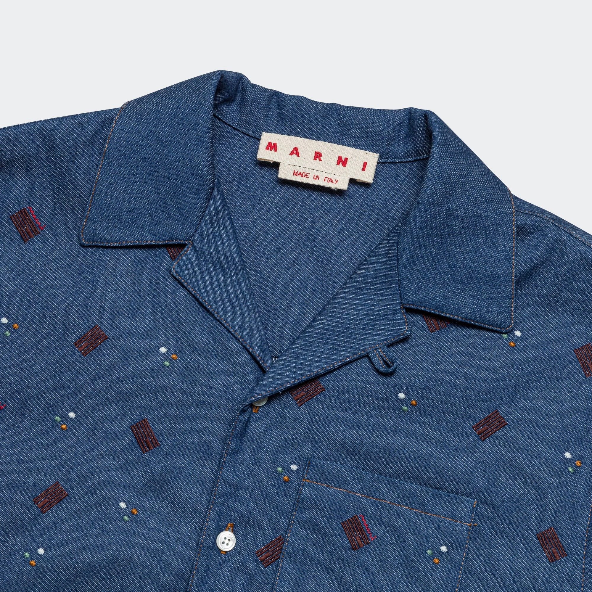 Short Sleeve Pattern Cotton Shirt - Blue