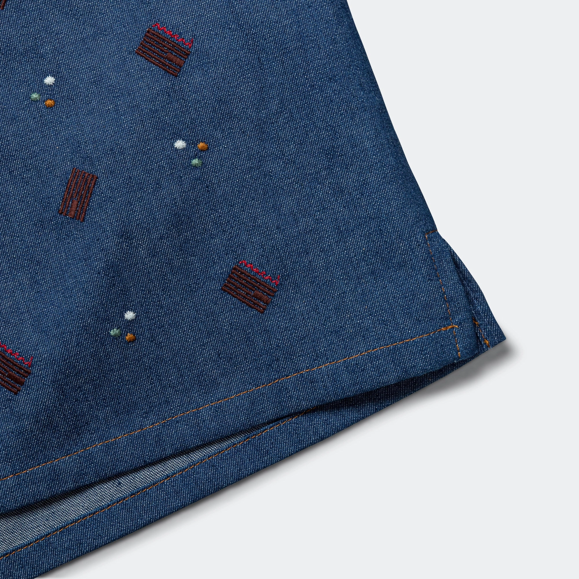 Short Sleeve Pattern Cotton Shirt - Blue
