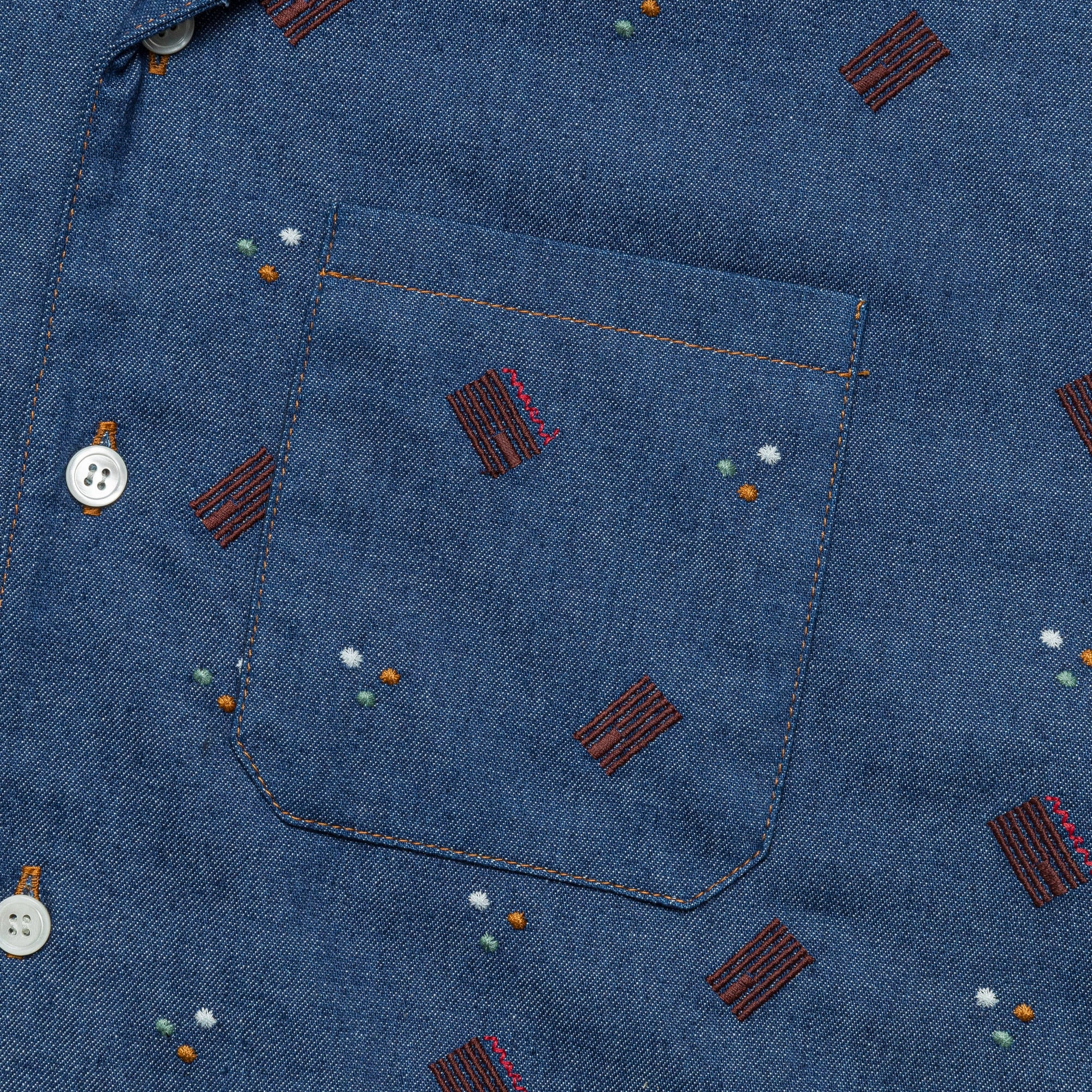 Short Sleeve Pattern Cotton Shirt - Blue