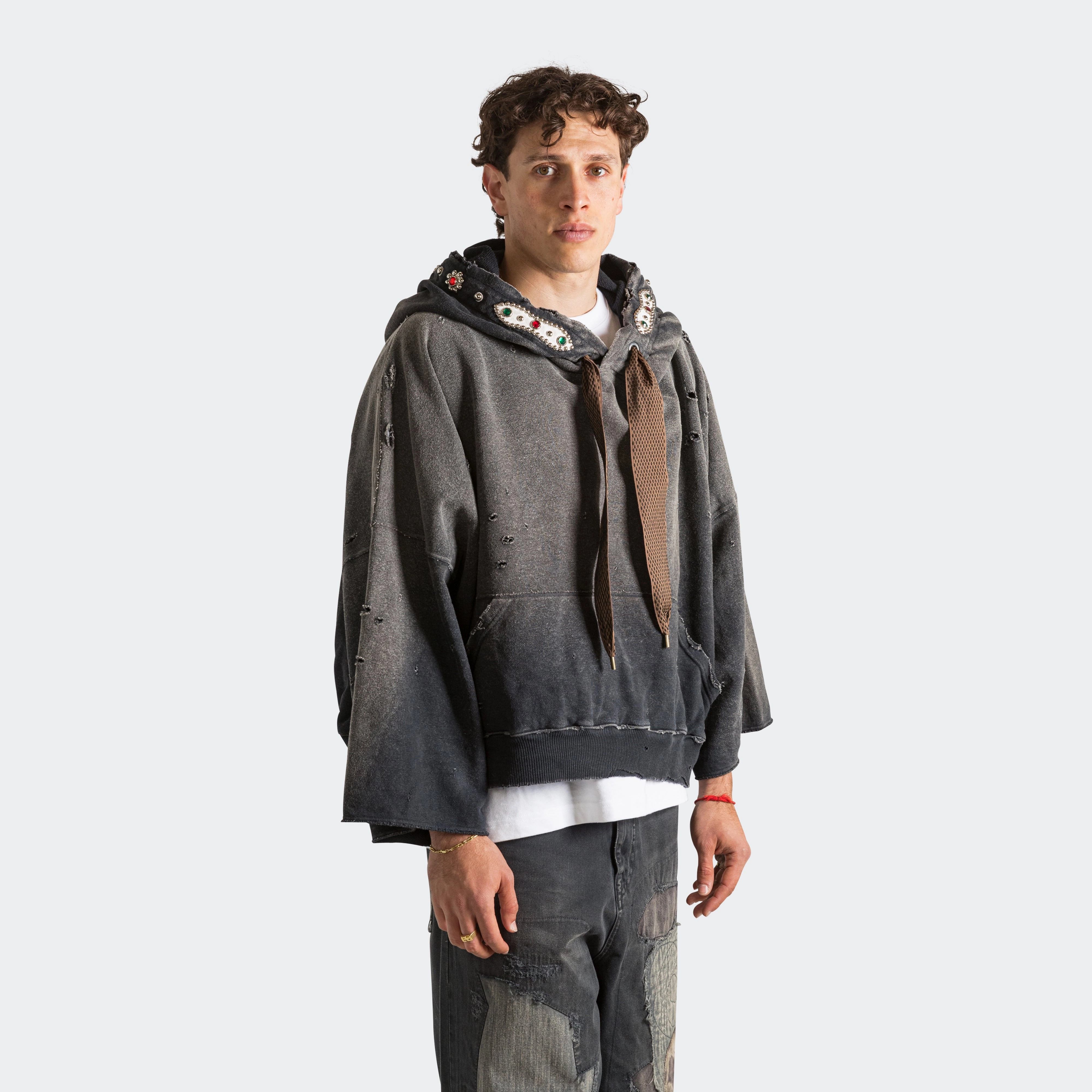 SWT Knit THRILLER Damaged DEVIL Hoodie (STUDS) - Black