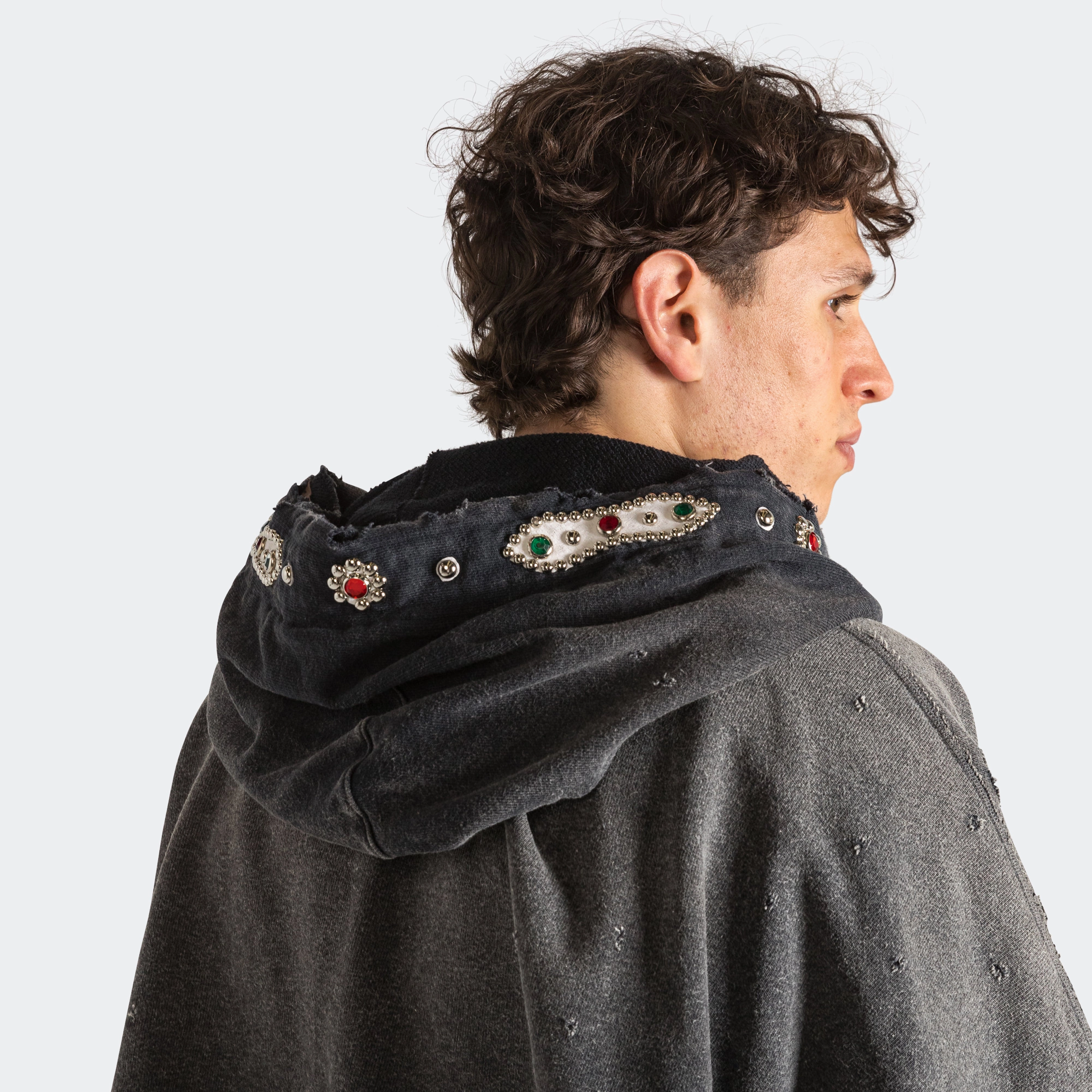 SWT Knit THRILLER Damaged DEVIL Hoodie (STUDS) - Black