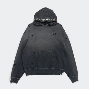SWT Knit THRILLER Damaged Hoodie (STUDS) - Black