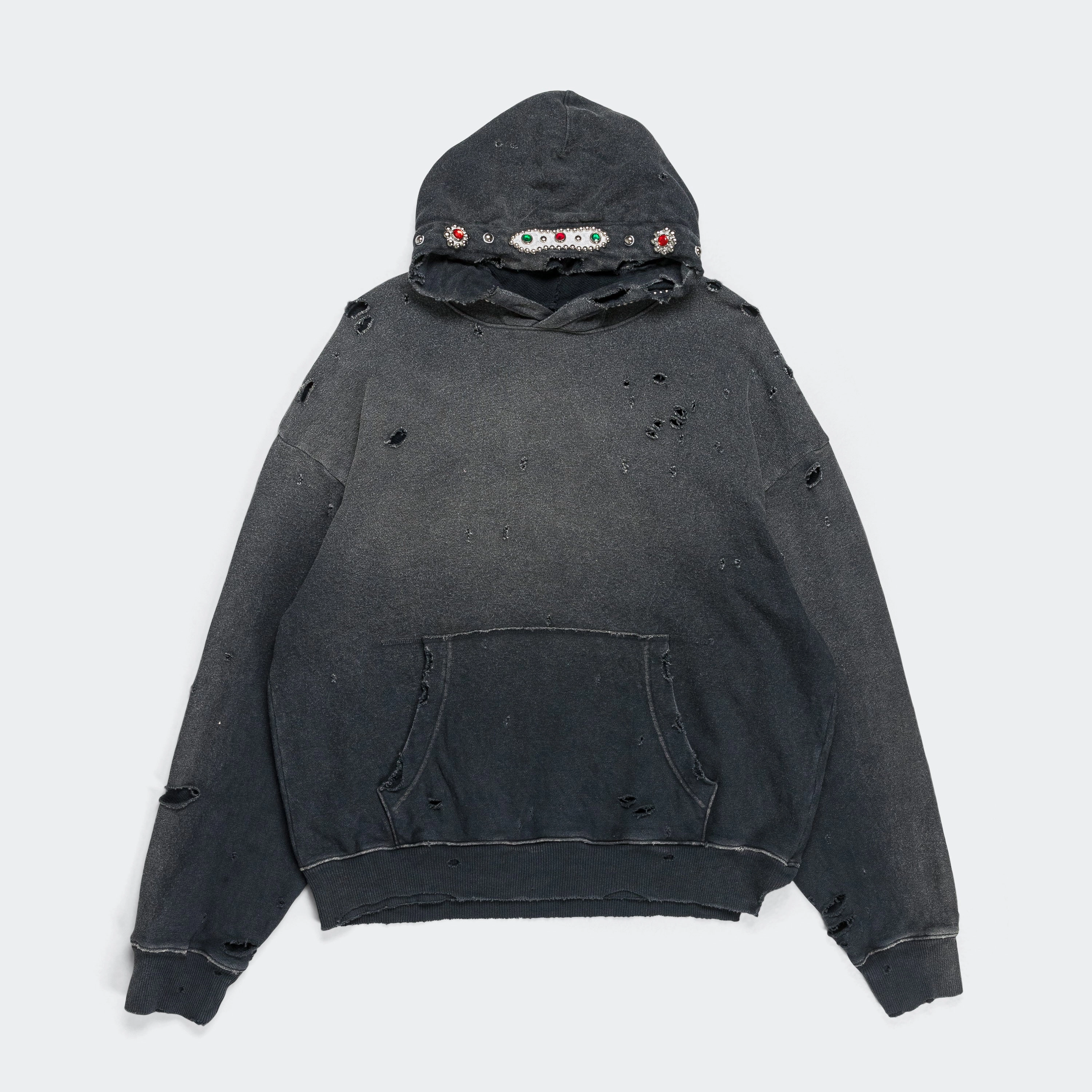 SWT Knit THRILLER Damaged Hoodie (STUDS) - Black