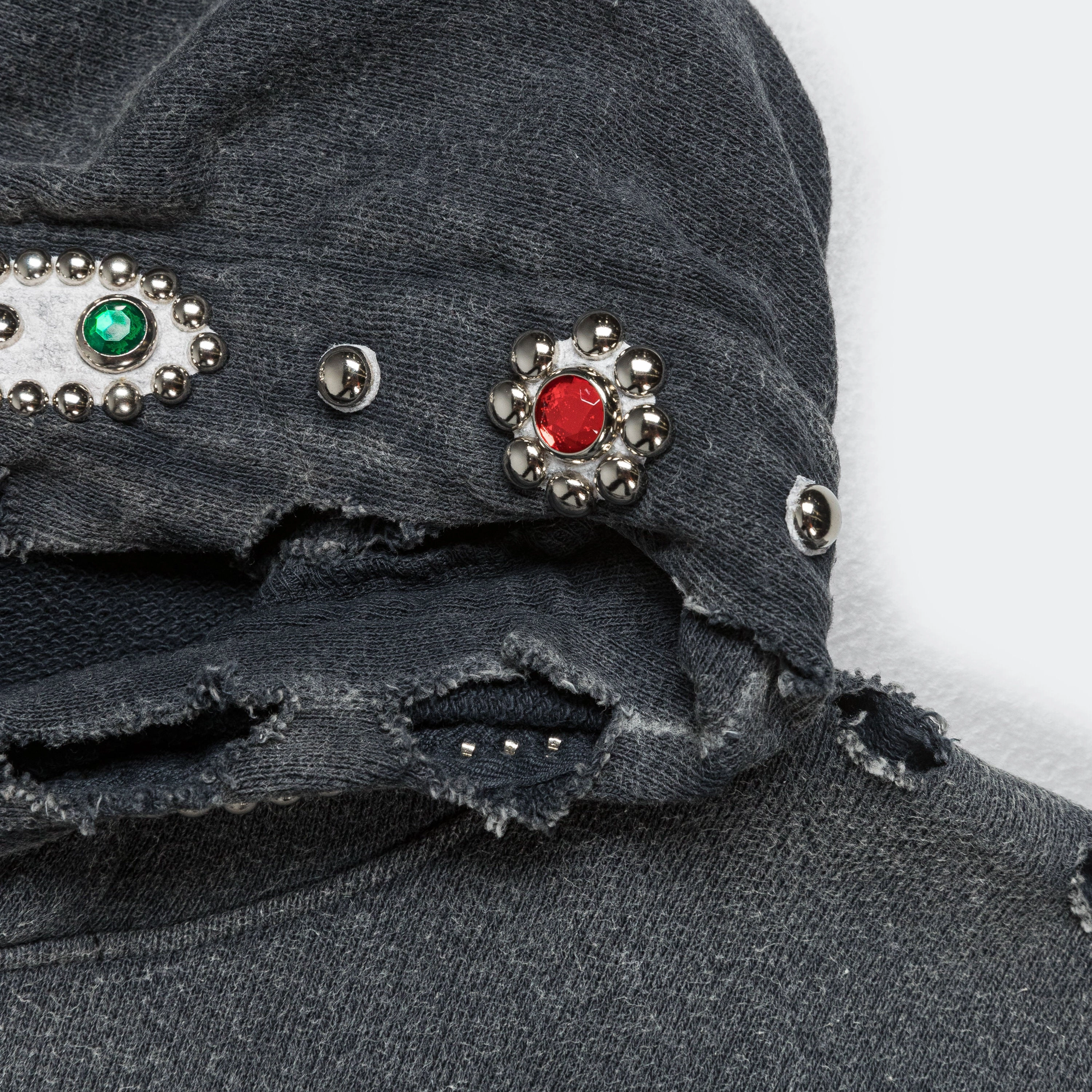 SWT Knit THRILLER Damaged Hoodie (STUDS) - Black