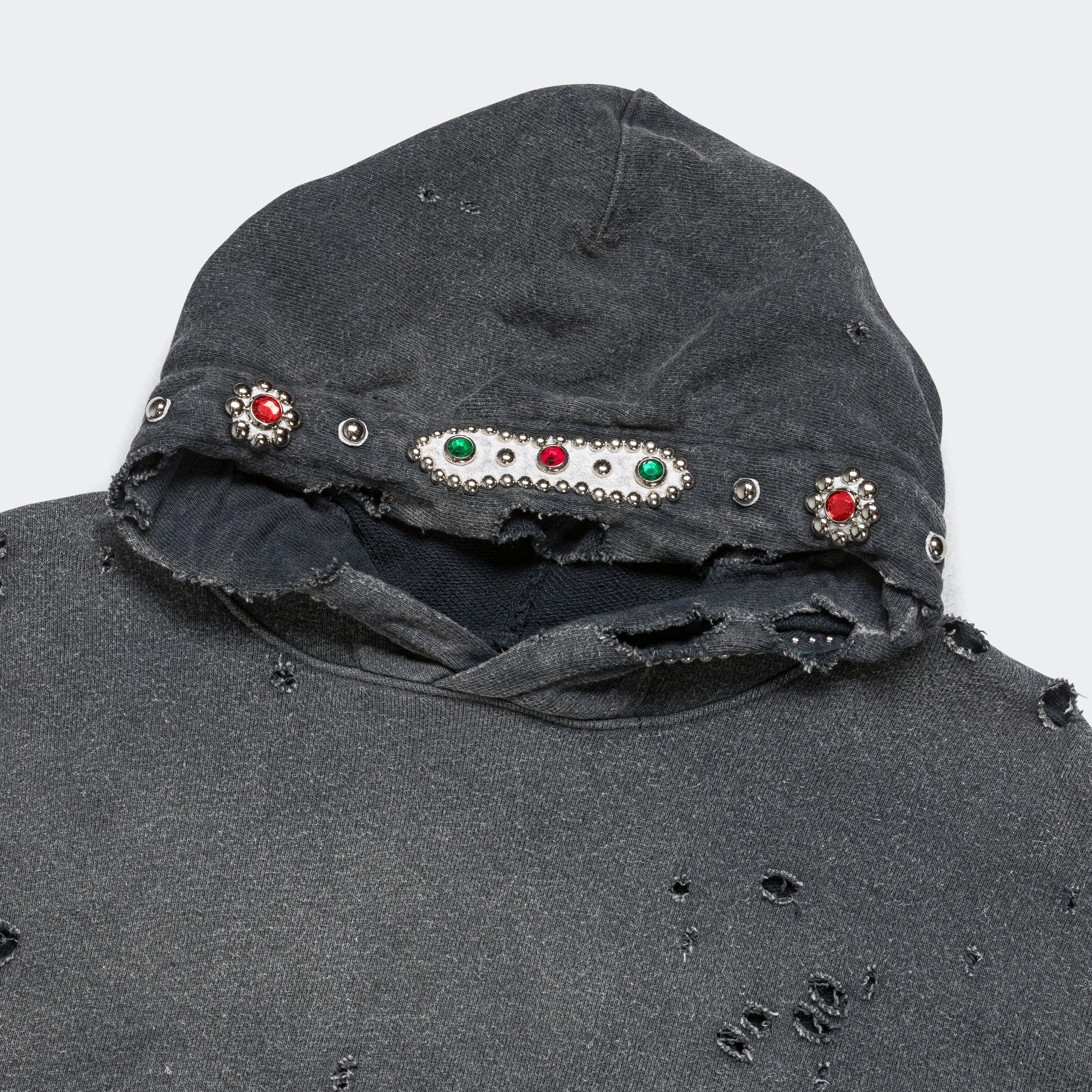 SWT Knit THRILLER Damaged Hoodie (STUDS) - Black
