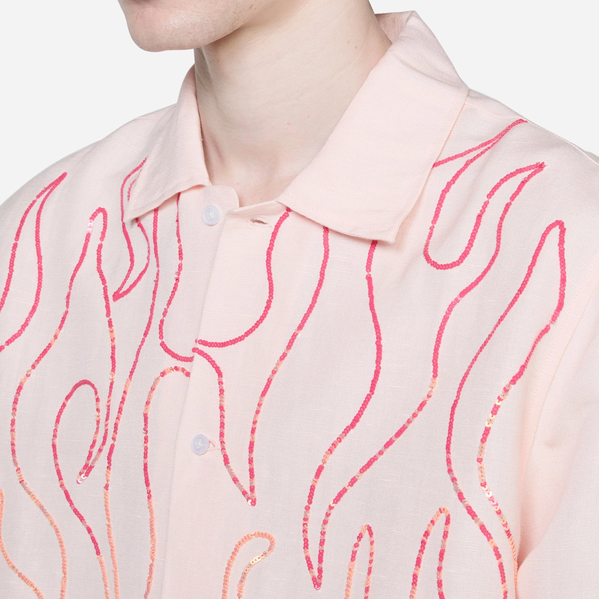 Unisex Flame Embroidered Shirt Pink
