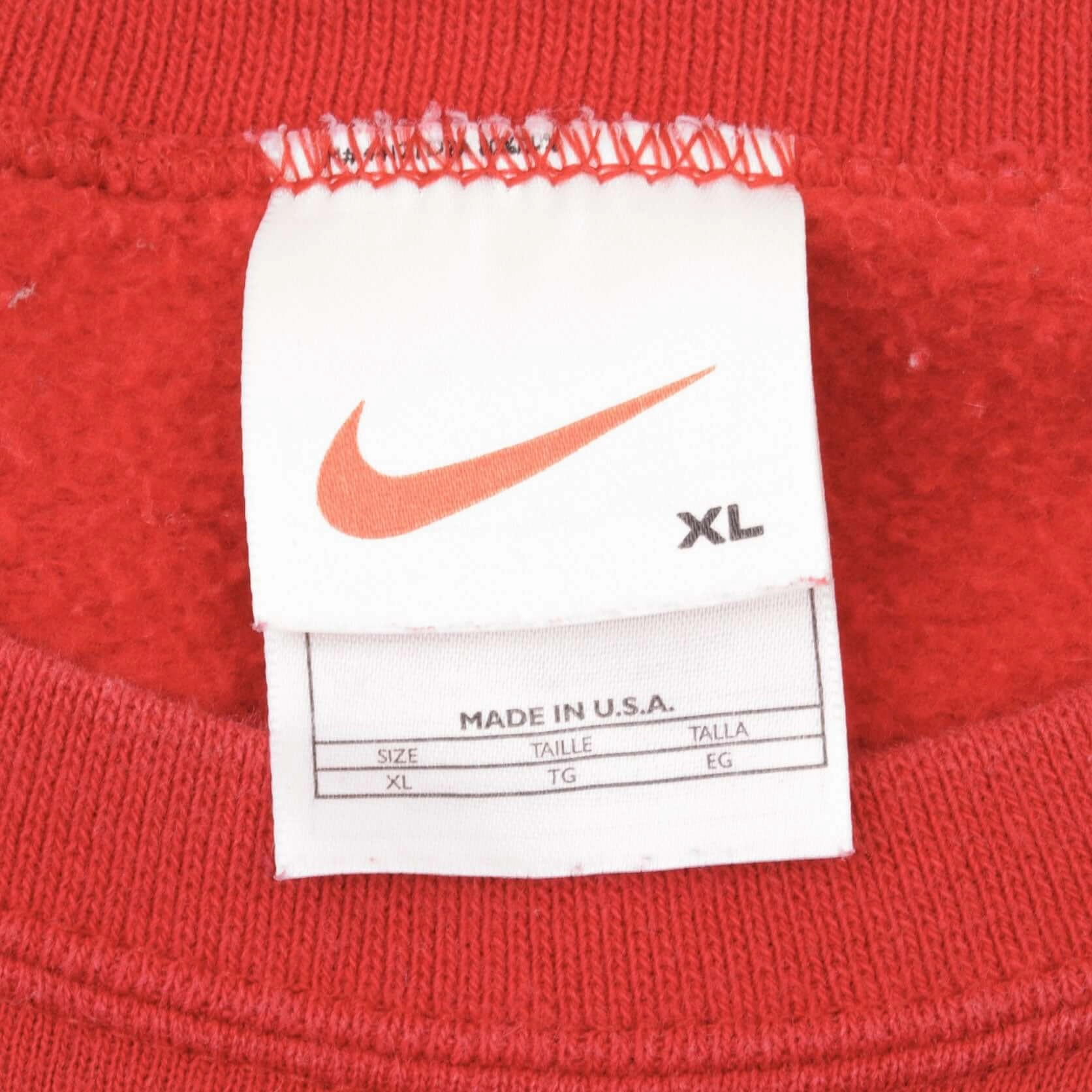 VINTAGE NIKE CLASSIC SWOOSH RED SWEATSHIRT 1990S SIZE XL MADE IN USA