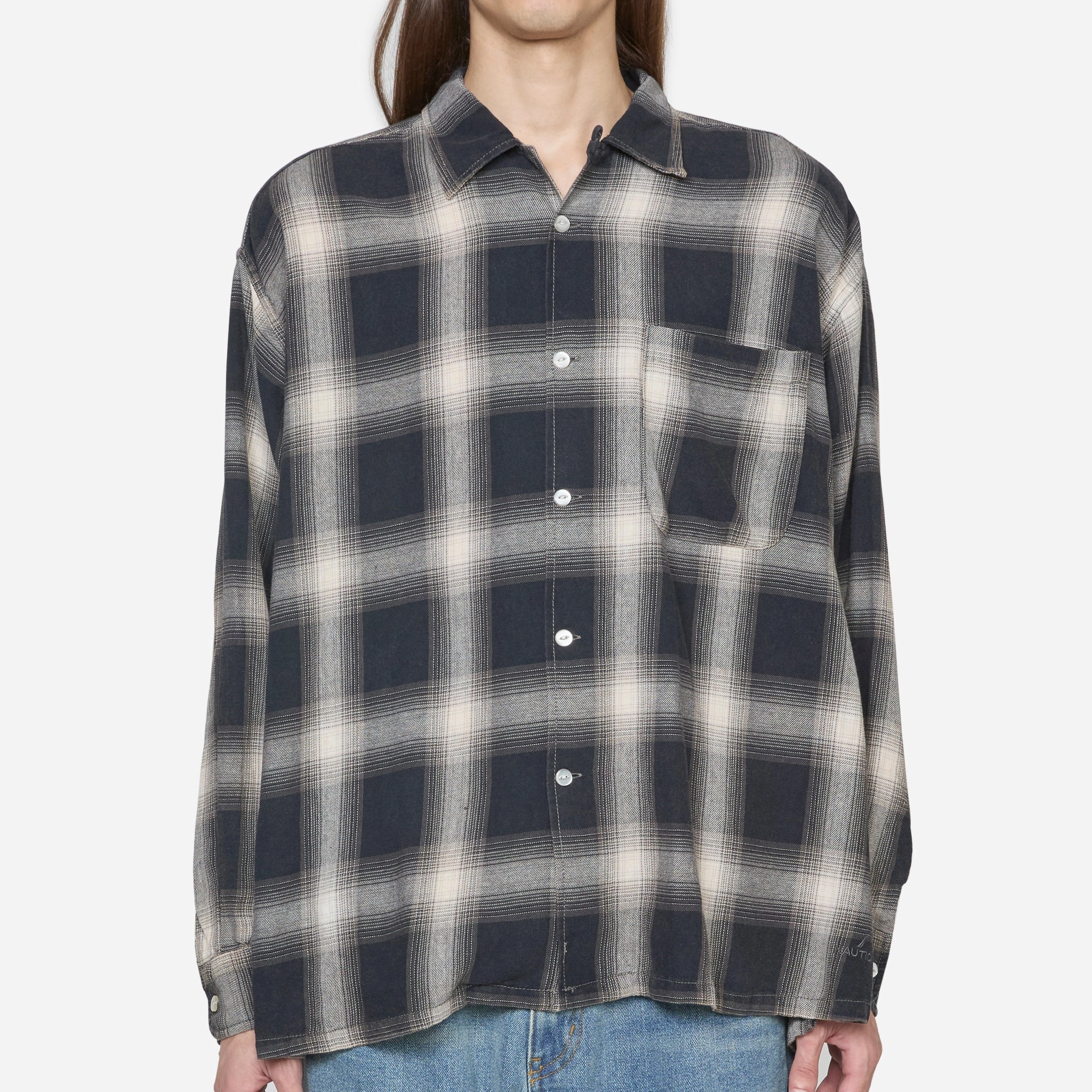 Washed Ombre Check Longsleeve Shirt Charcoal